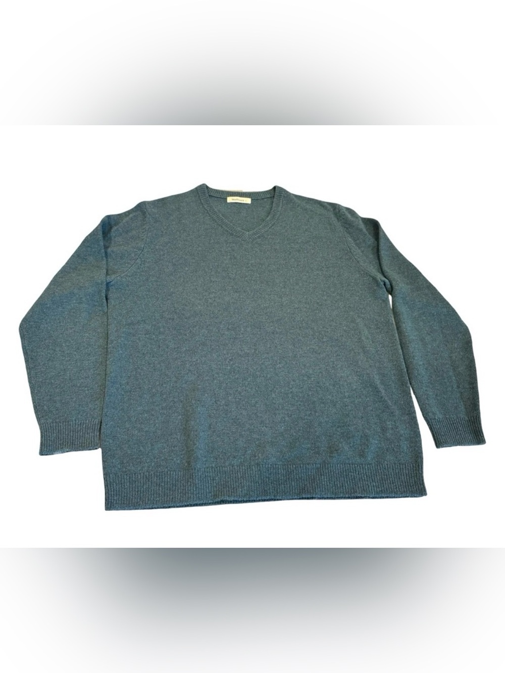 WoolOvers 100% Lambswool V-Neck Sweater Mens Green Knit Pullover Classic